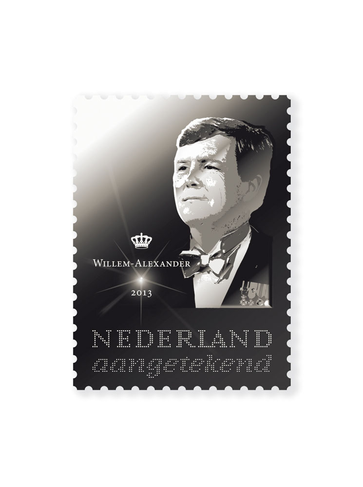 Zilveren Koningin Máxima Herdenkingspostzegel met Diamant 