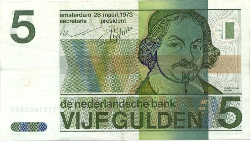 Bankbiljet 5 gulden 1973 Vondel Prachtig