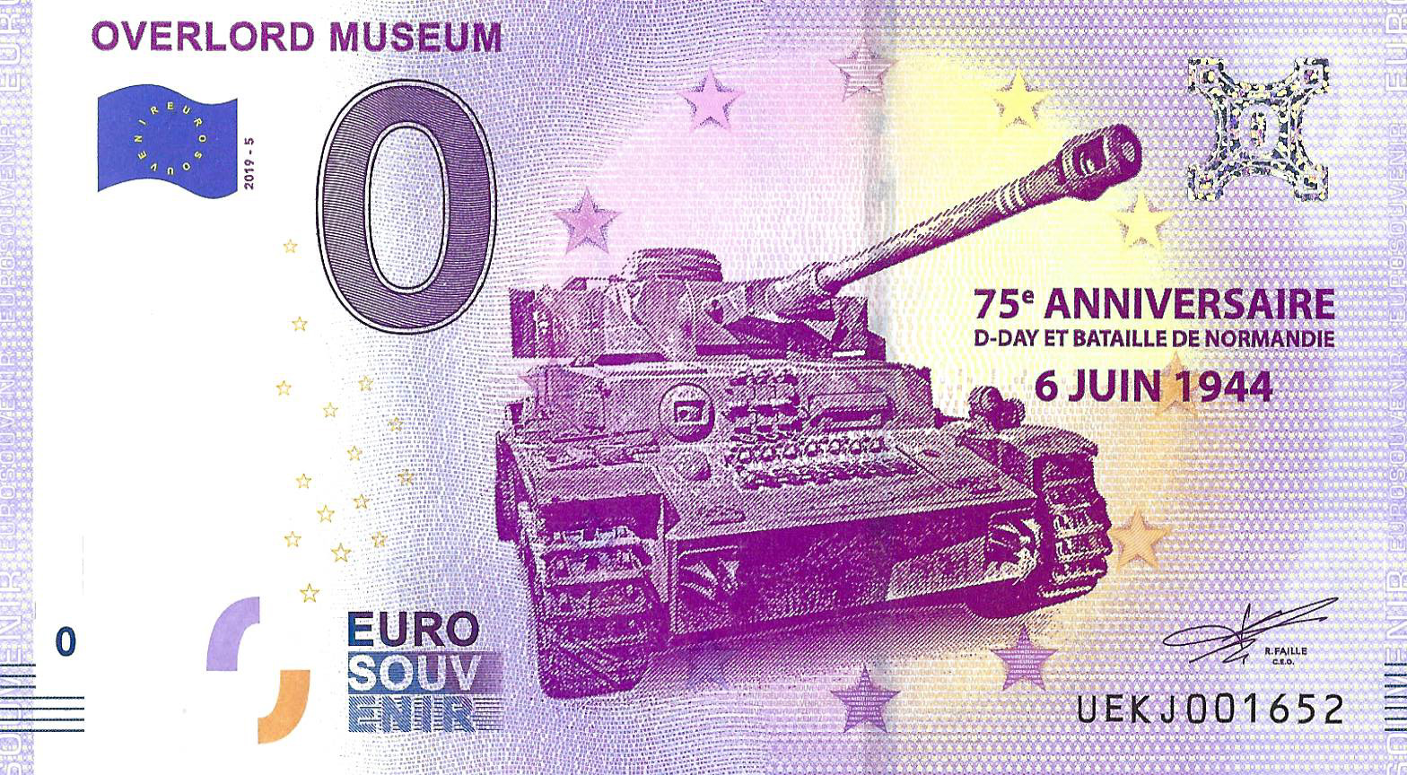 0 euro biljet Frankrijk 2019 - Overlord Museum 75th anniversaire