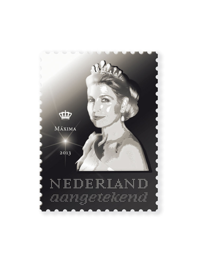 Zilveren Koningin Máxima Herdenkingspostzegel met Diamant 