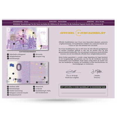 Officieel 0 Euro Biljet Certificaat van Echtheid en Eigendom