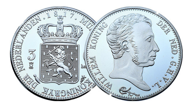 Prestige Set officiele herslag van de allereerste munt uit 1817 en de allereerste postzegel uit 1852  