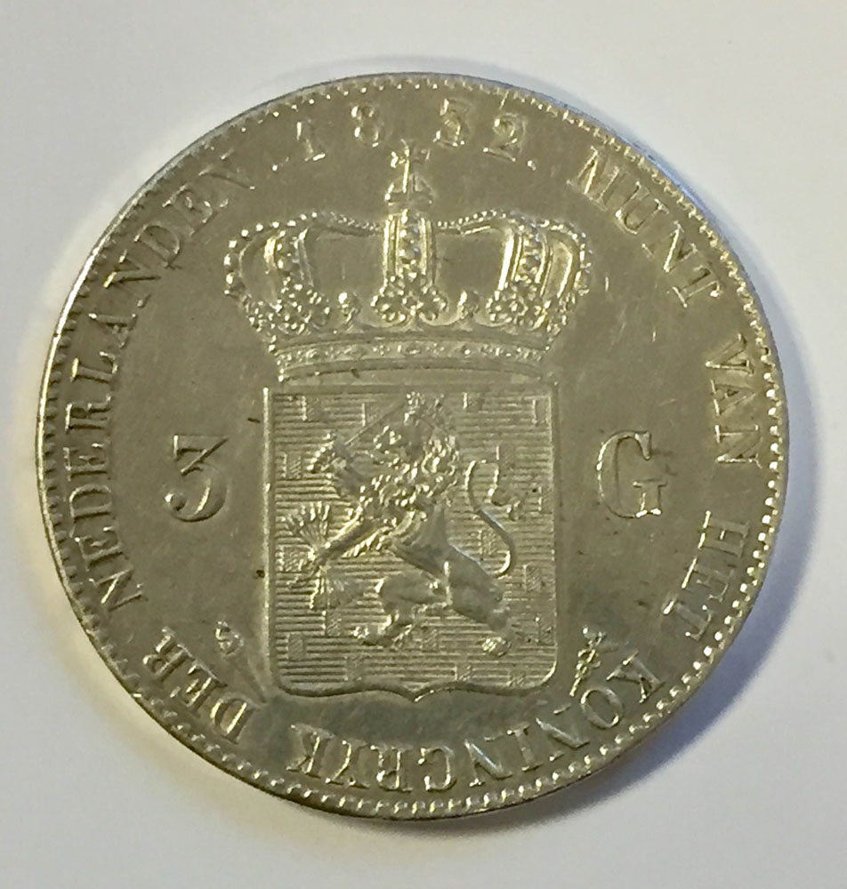 De laatste 3 gulden ooit in Nederland geslagen. Willem I 1832