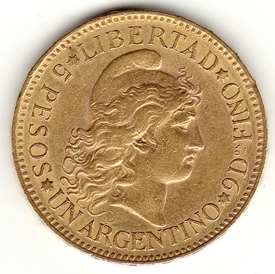 Het gouden vrijheidsportret van Argentinië - 5 Pesos 1881-96