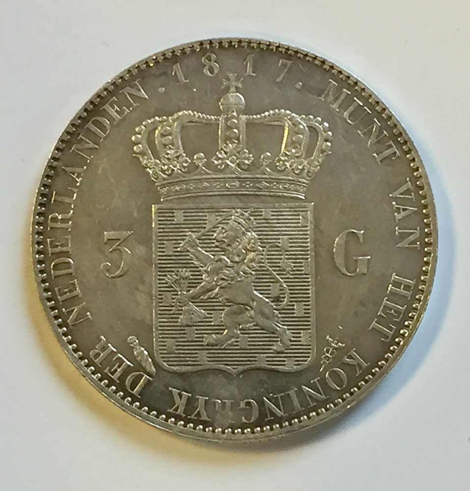 De eerste 3 gulden ooit in Nederland geslagen Willem I 1817