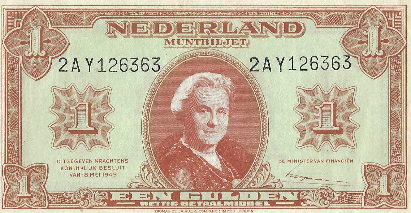 Bankbiljet 1 gulden 1945 Wilhelmina Prachtig