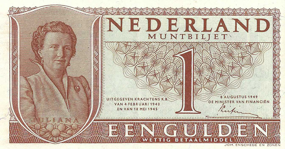 Bankbiljet 1 gulden 1949 Juliana UNC