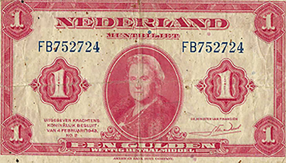 Bankbiljet 1 gulden 1943 Wilhelmina I Fraai