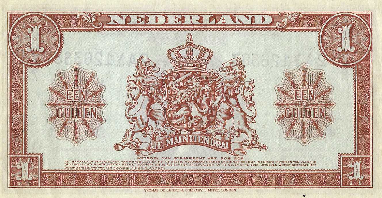 Bankbiljet 1 gulden 1945 Wilhelmina Prachtig
