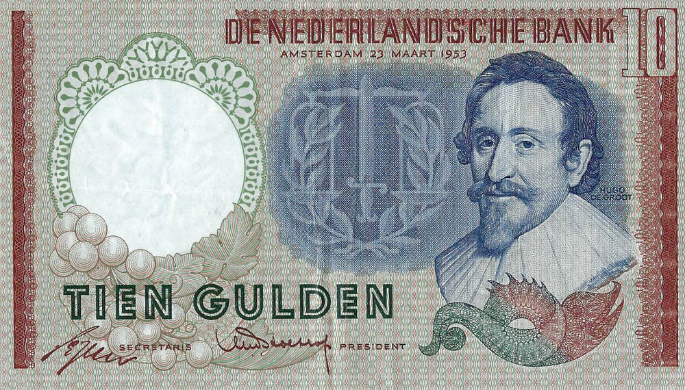 Bankbiljet 10 gulden 1953 Hugo de Groot Zeer Fraai