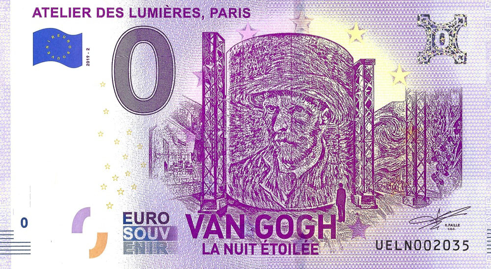 0 euro biljet Frankrijk 2019 - Atelier des Lumières - Van Gogh