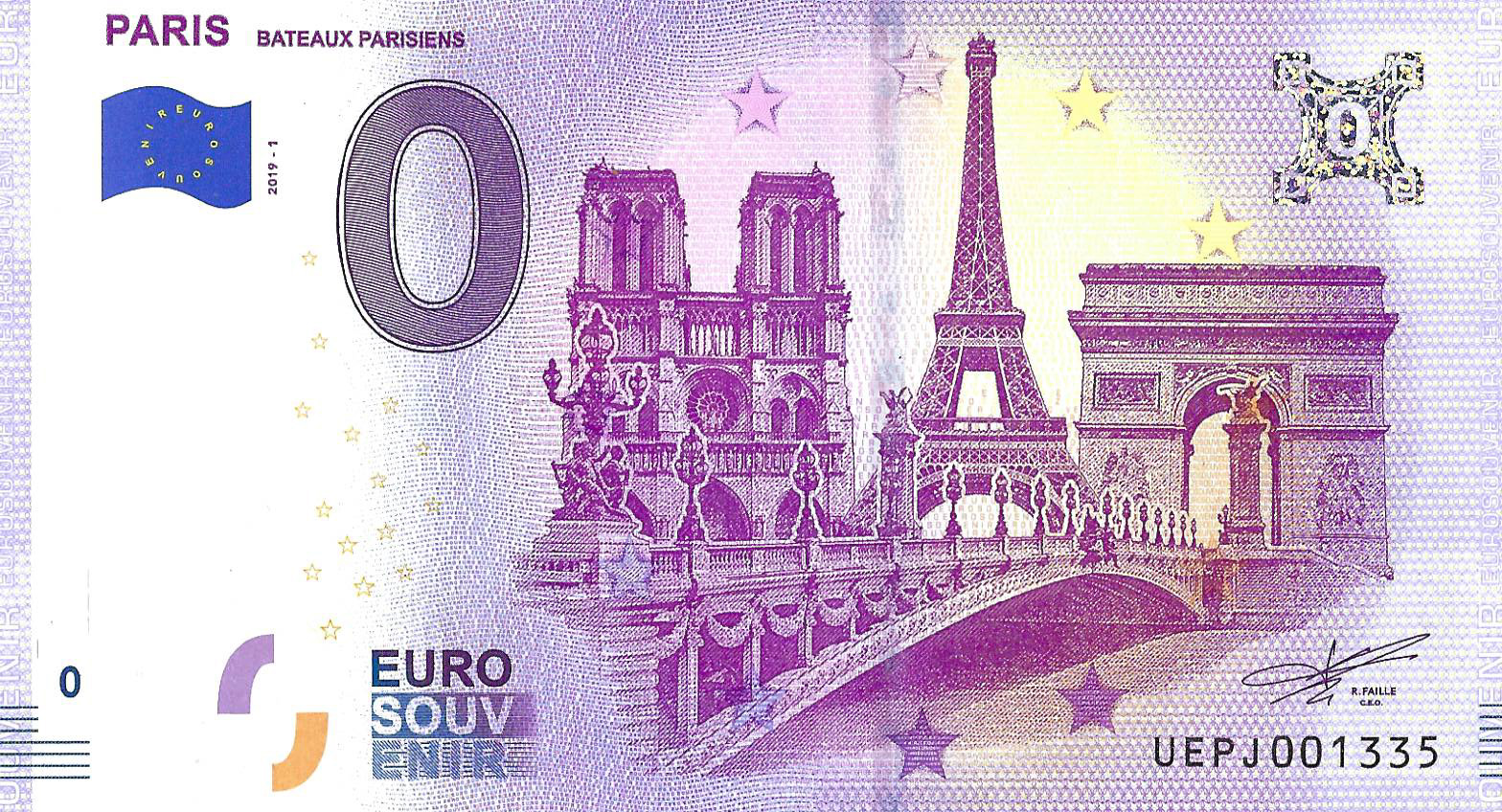 0 euro biljet Frankrijk 2019 - Paris Bateaux Parisiens