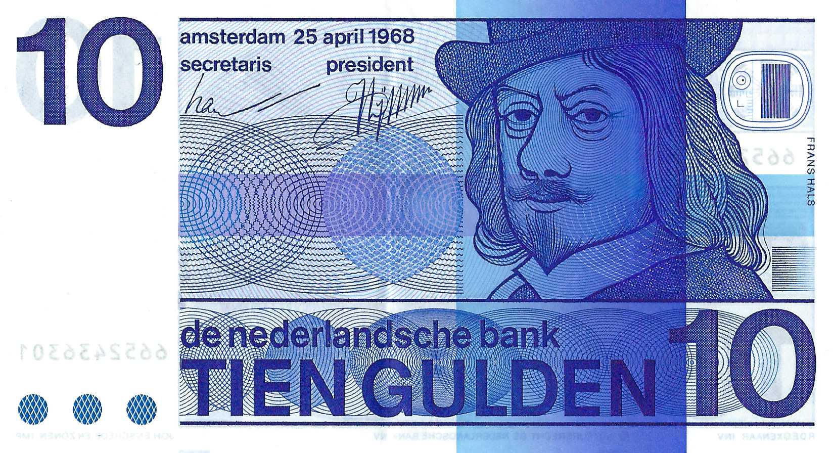 Bankbiljet 10 gulden 1968 Frans Hals Zeer Fraai