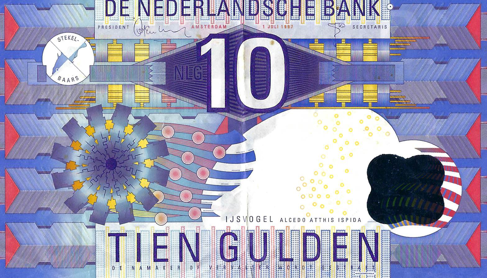 Bankbiljet 10 gulden 1997 IJsvogel Zeer Fraai