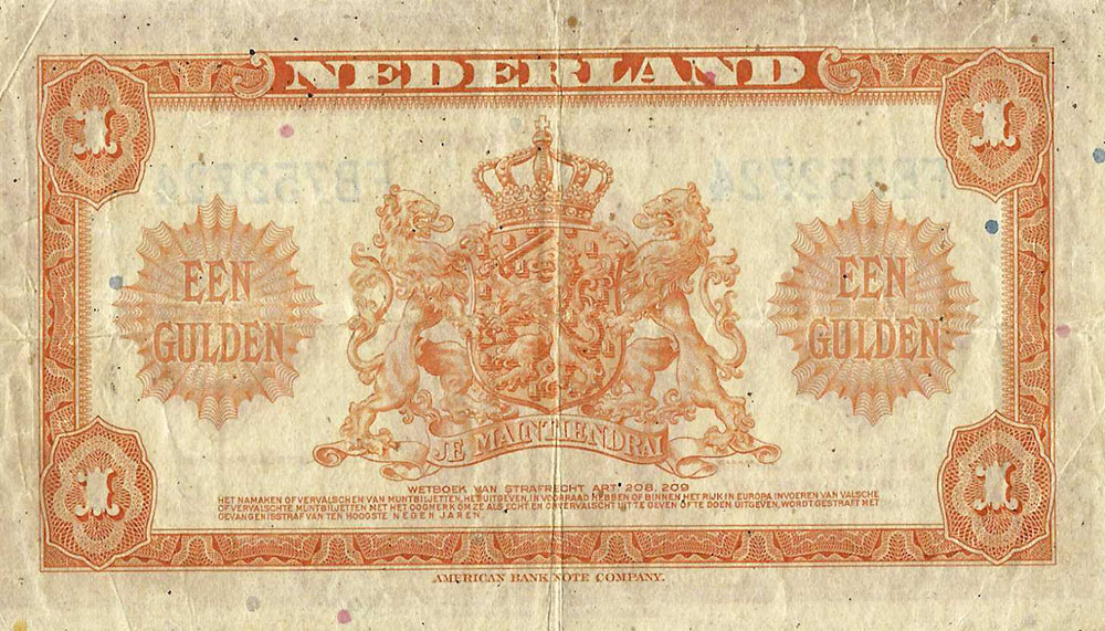 Bankbiljet 1 gulden 1943 Wilhelmina I Fraai