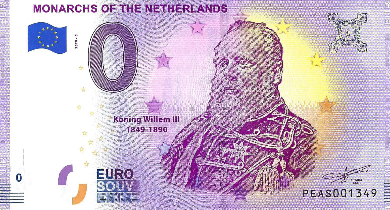 0 euro biljet Nederland 2020 - Vorsten van Nederland - Koning Willem III