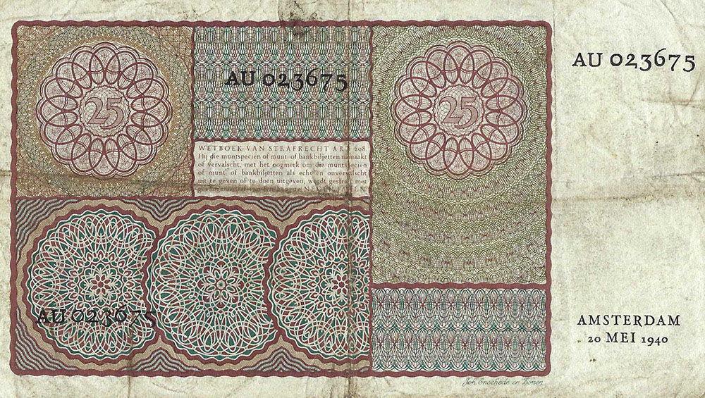 Bankbiljet 25 gulden 1940 Prinsesje Fraai