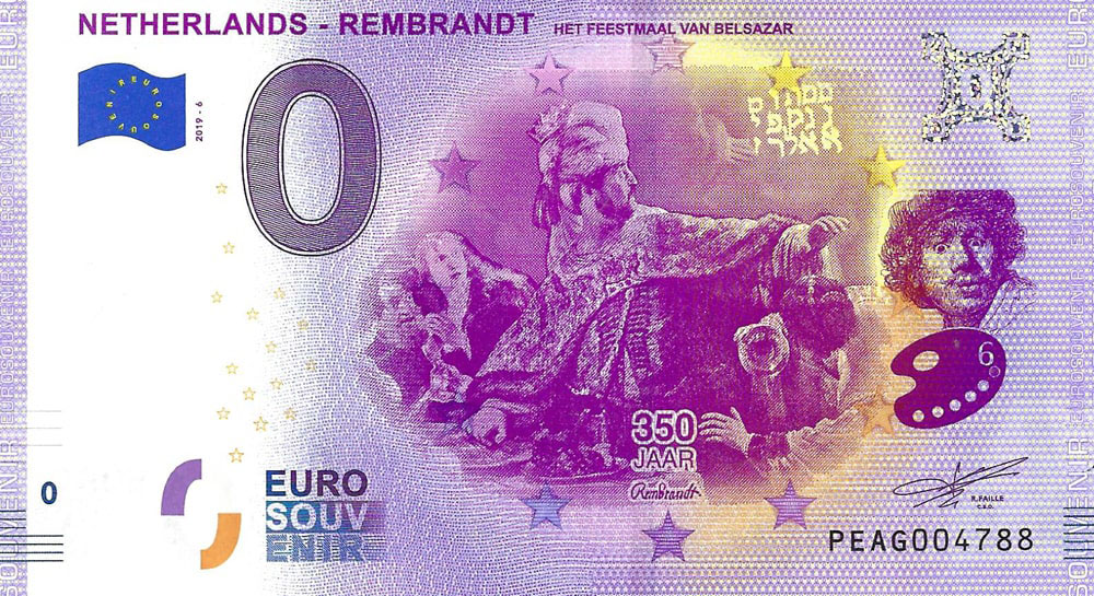 0 euro biljet Nederland 2019 - Rembrandt - Het Feestmaal van Belsazar