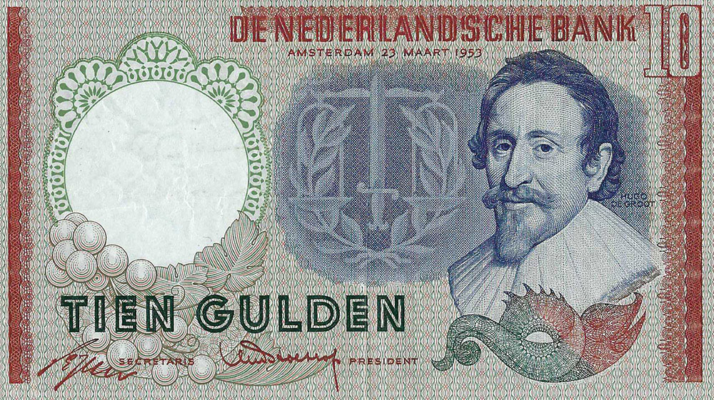 Bankbiljet 10 gulden 1953 Hugo de Groot UNC