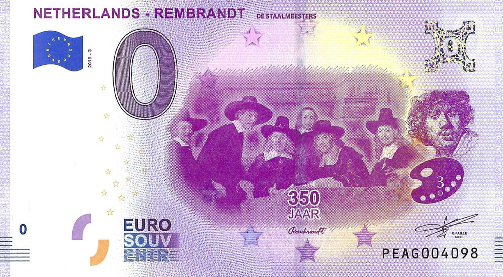 0 euro biljet Nederland 2019 - Rembrandt De Staalmeesters