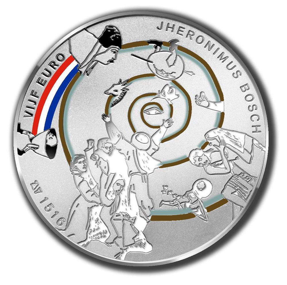 Munt 5 euro Jheronimus Bosch Vijfje 2016 Gekleurd