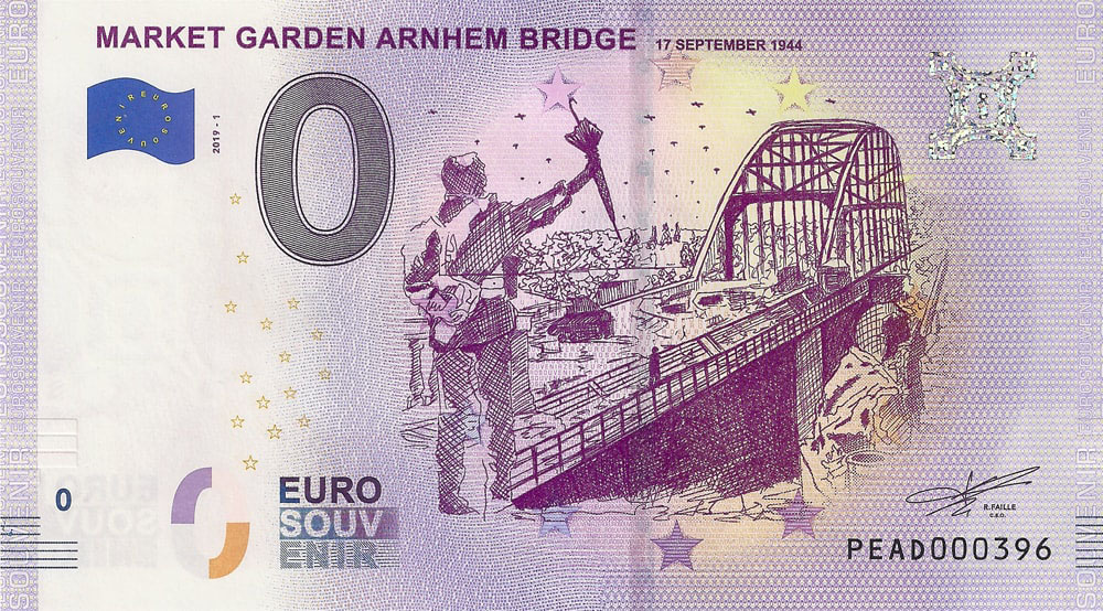 0 euro biljet Nederland 2019 – Market Garden Arnhem Bridge
