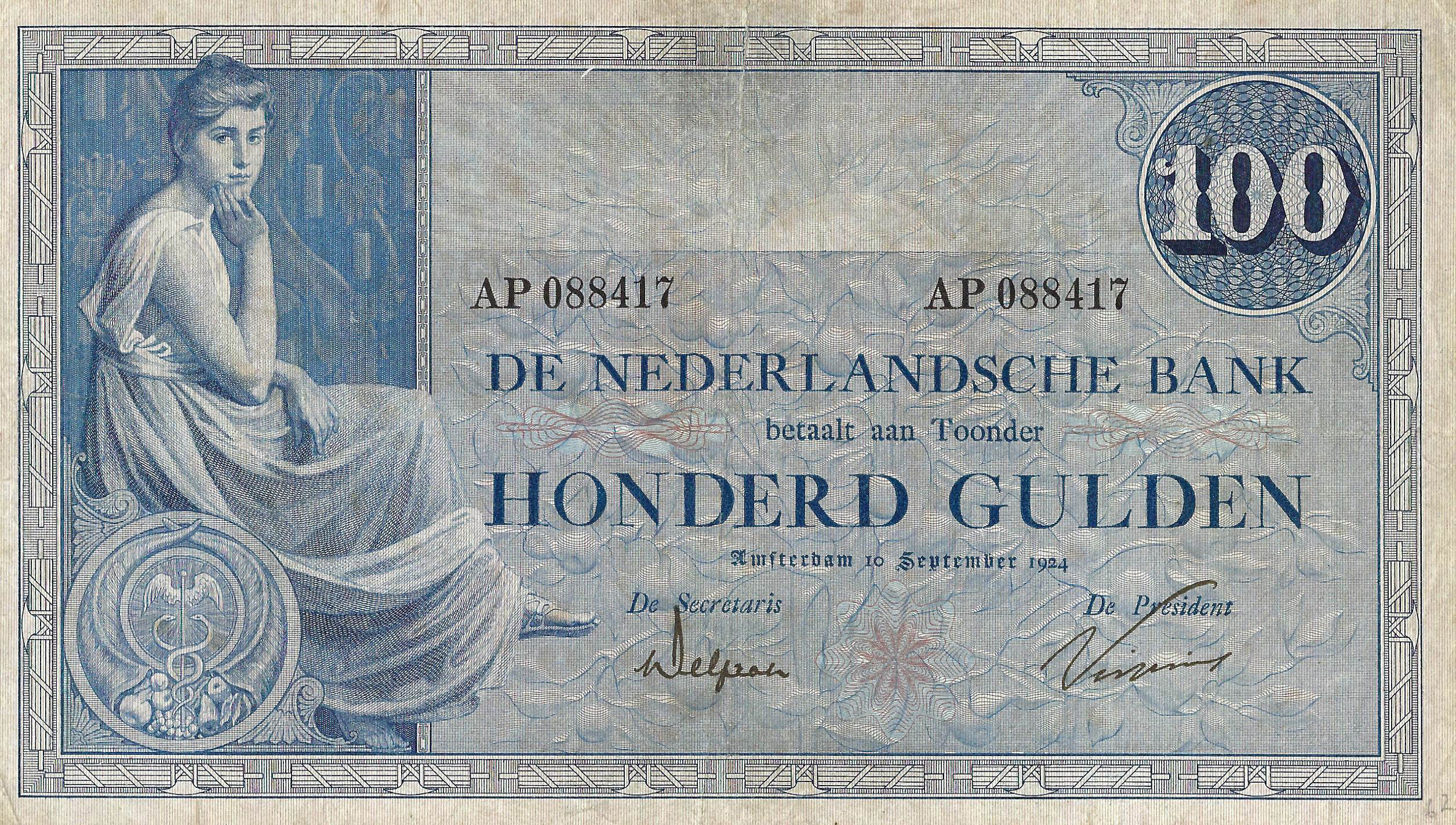 Bankbiljet 100 gulden 1921 Grietje Seel Fraai