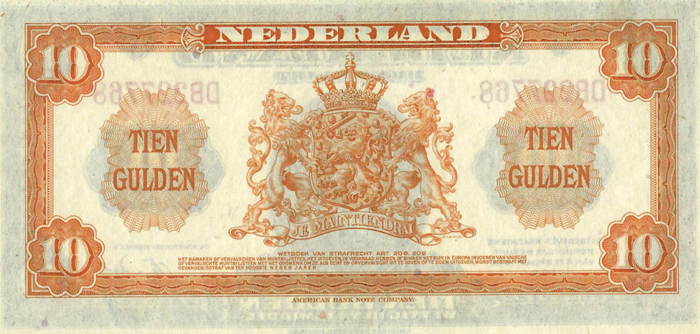 Bankbiljet 10 gulden 1943 Wilhelmina Prachtig +