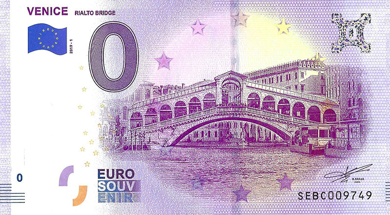 0 euro biljet Italië 2019 - Venice Rialto Bridge