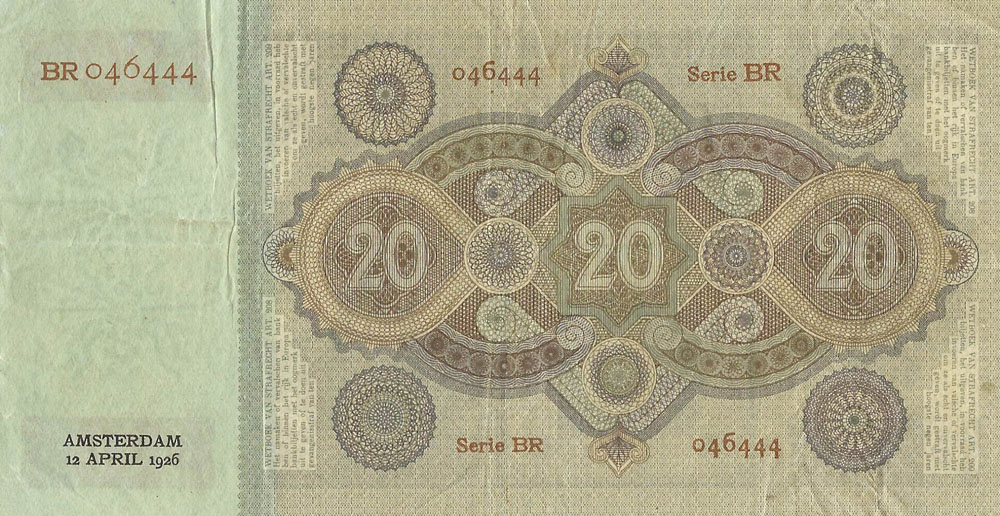 Bankbiljet 20 gulden 1926 Stuurman Zeer Fraai