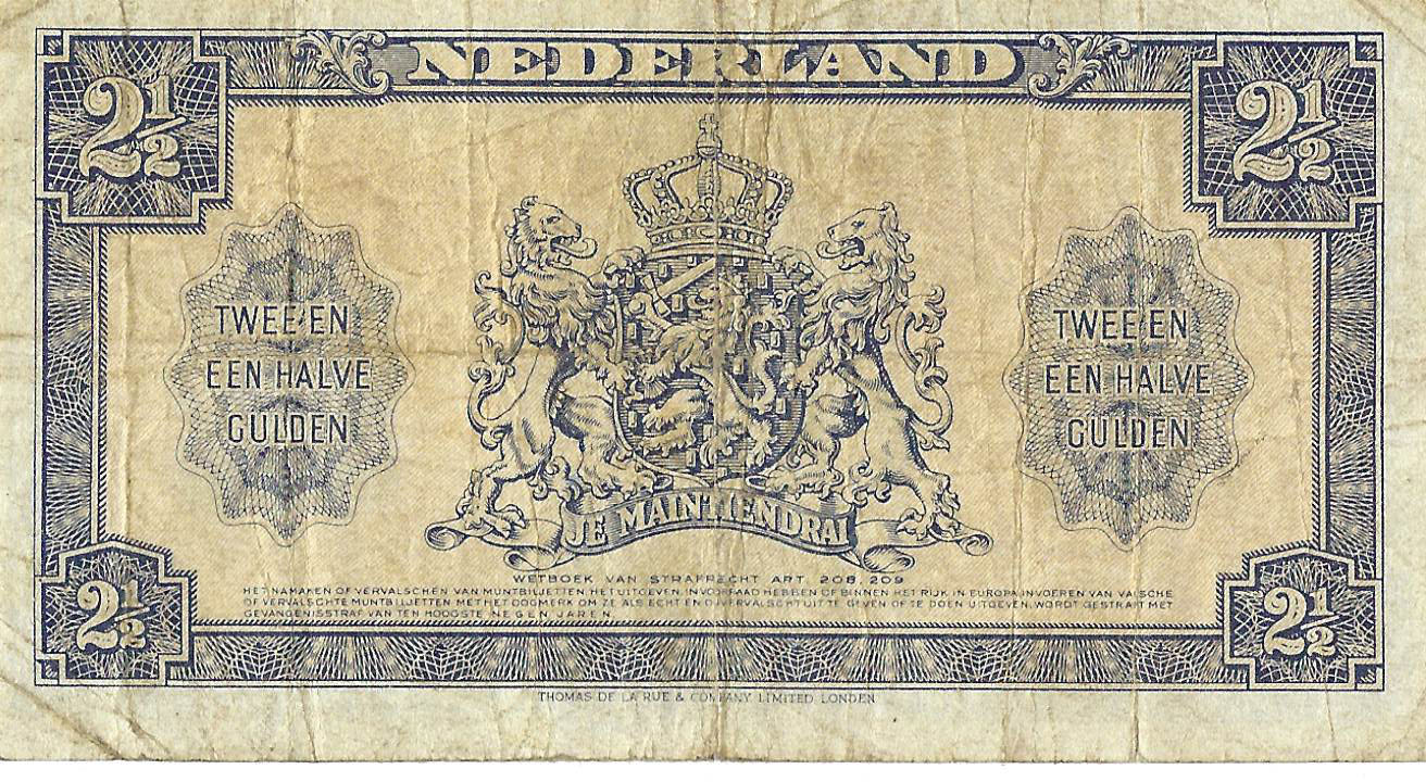 Bankbiljet 2,5 gulden 1945 Wilhelmina II Fraai