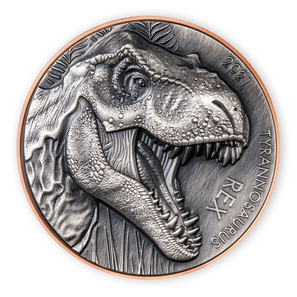 Laatste exemplaar! Tyrannosaurus Rex munt met prachtige antieke finish!