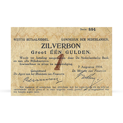 Zilverbon 1 gulden 1914 Zeer Fraai