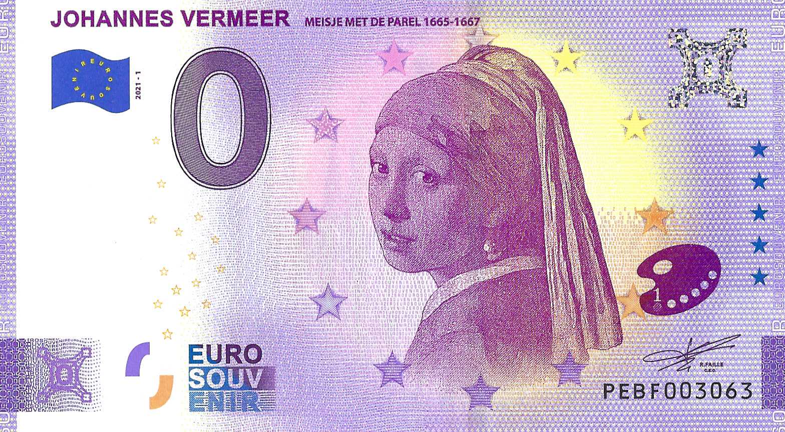 0 euro Nederland 2021 - Vermeer Meisje met de Parel