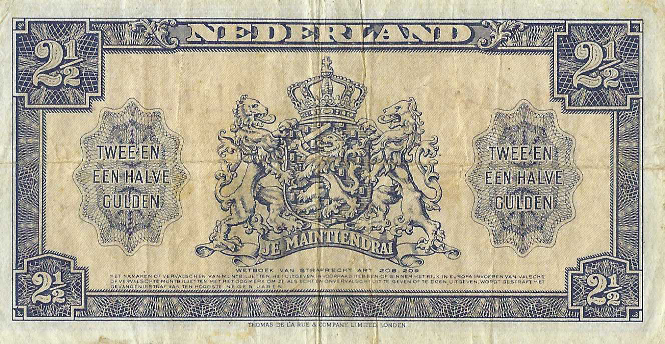 Bankbiljet 2,5 gulden 1945 Wilhelmina II Fraai