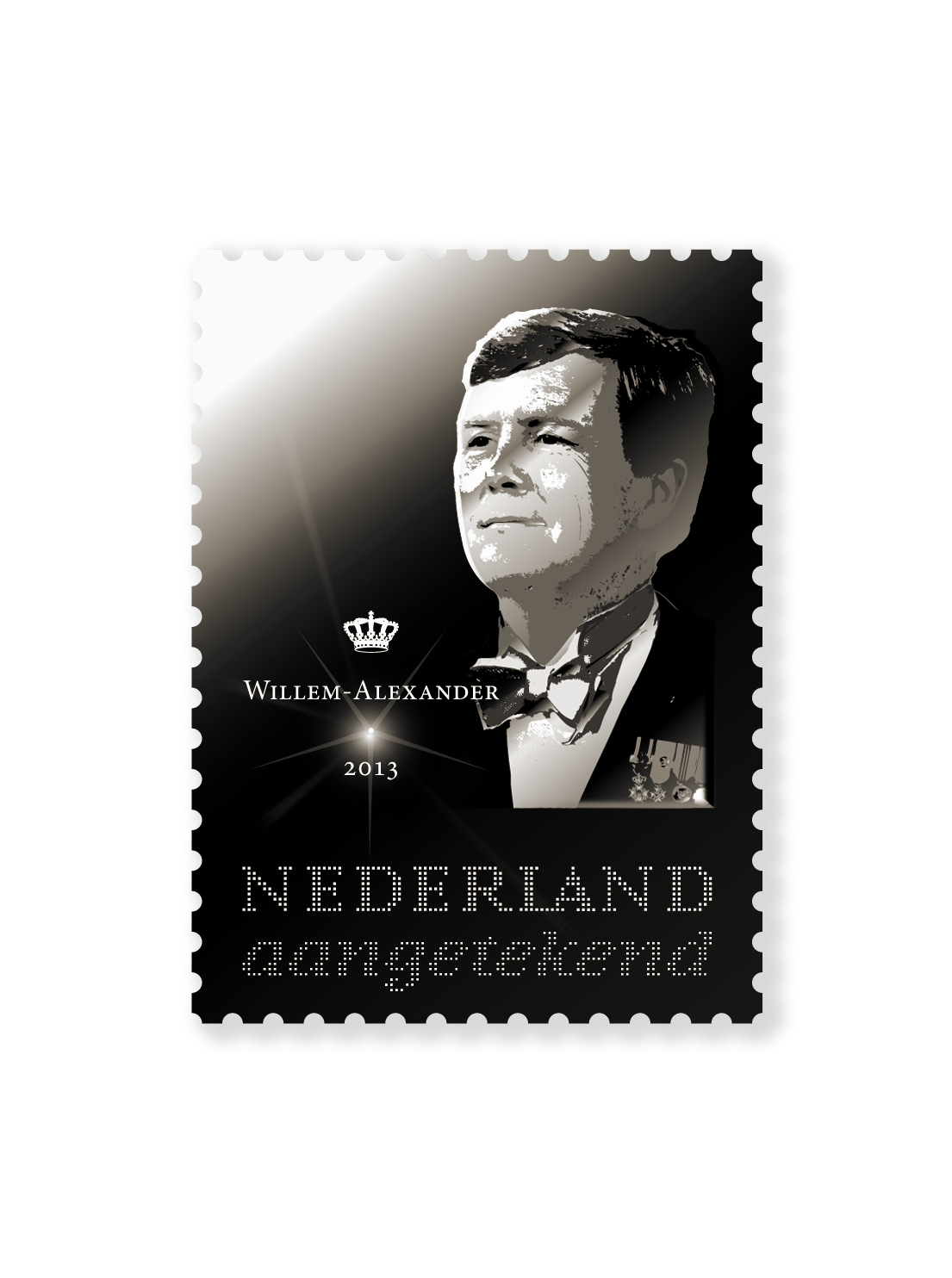 Europese Monarchen; Zilveren postzegel  Willem-Alexander met diamant!