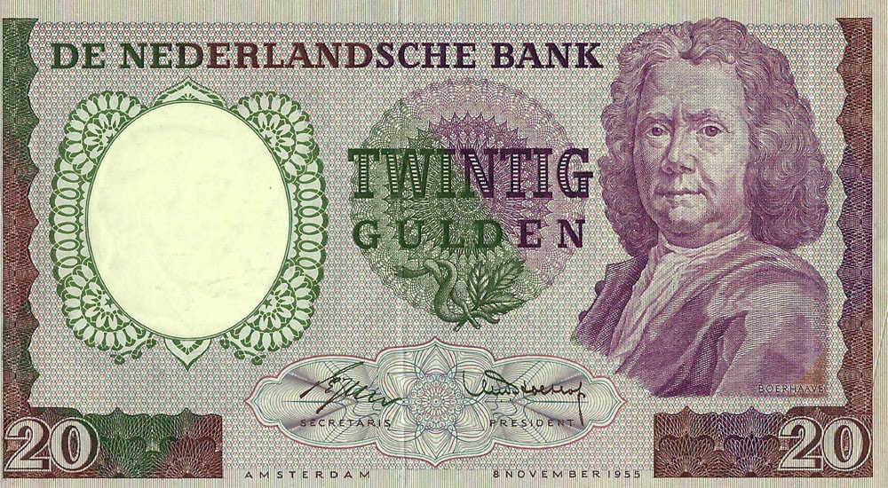 Bankbiljet 20 gulden 1955 Boerhaave Prachtig