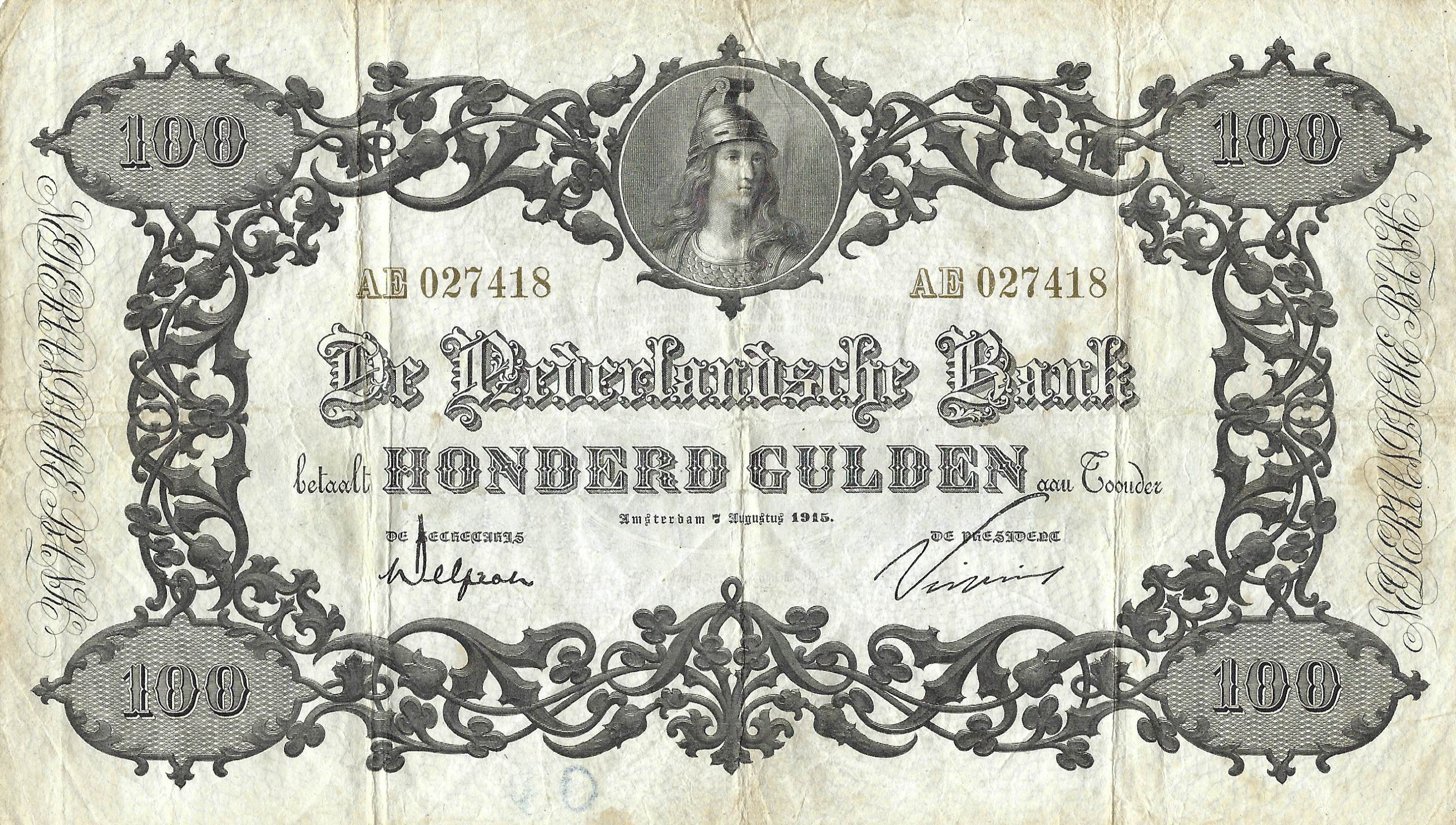 Bankbiljet 100 gulden 1860 Zeer Fraai