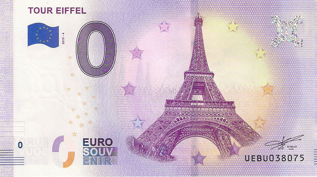 0 euro biljet Frankrijk 2019 Tour Eiffel