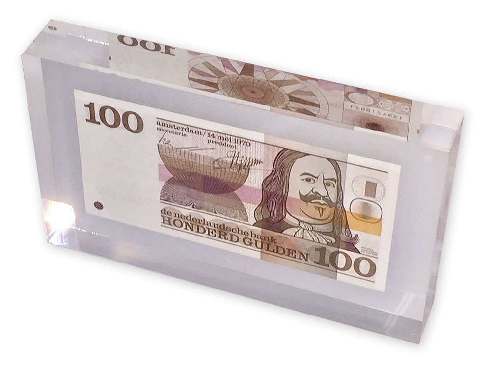 Bankbiljet 100 gulden 1970 De Ruyter in acryl showbox