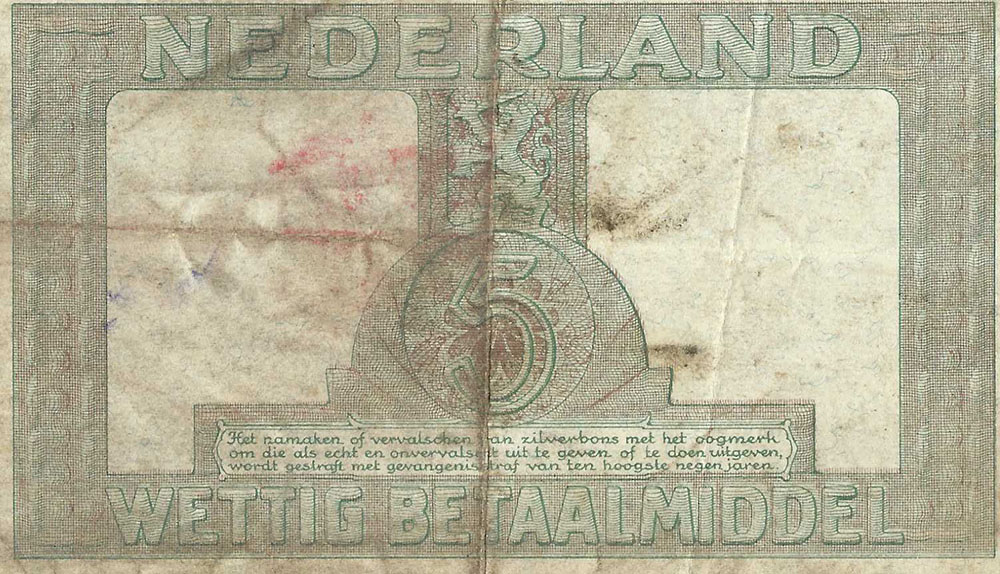 Zilverbon 5 gulden 1944 1 letter/6 cijfers Fraai