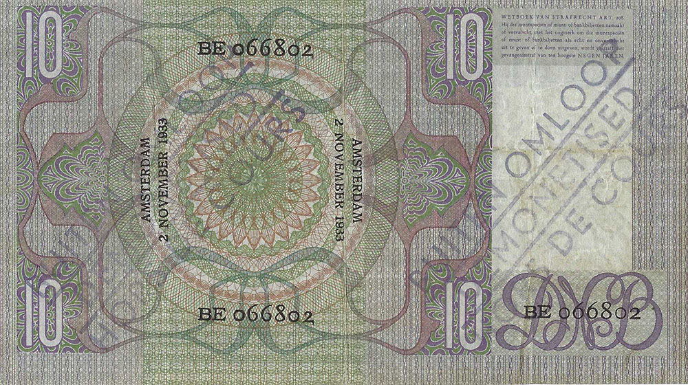 Bankbiljet 10 gulden 1933 De Grijsaard Buiten Omloop Zeer Fraai