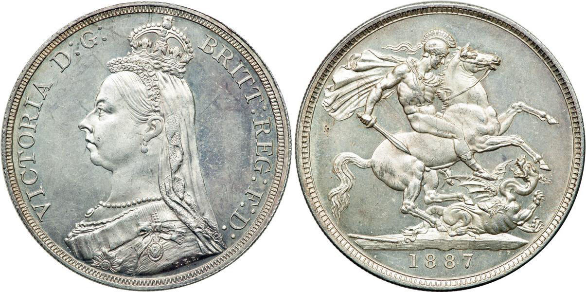 1 Crown 1887-92  Victoriaans Zilveren Munt 