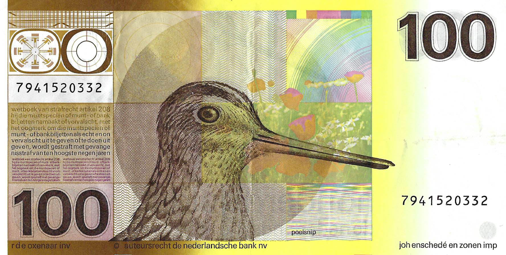 Bankbiljet 100 gulden 1977 Snip Zeer Fraai