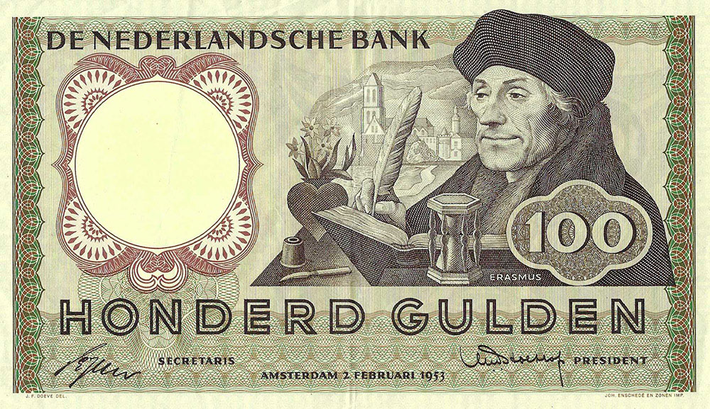 Bankbiljet 100 gulden 1953 Erasmus Prachtig