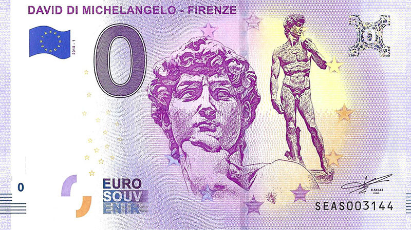 0 euro biljet Italë 2018 - David di Michelangelo