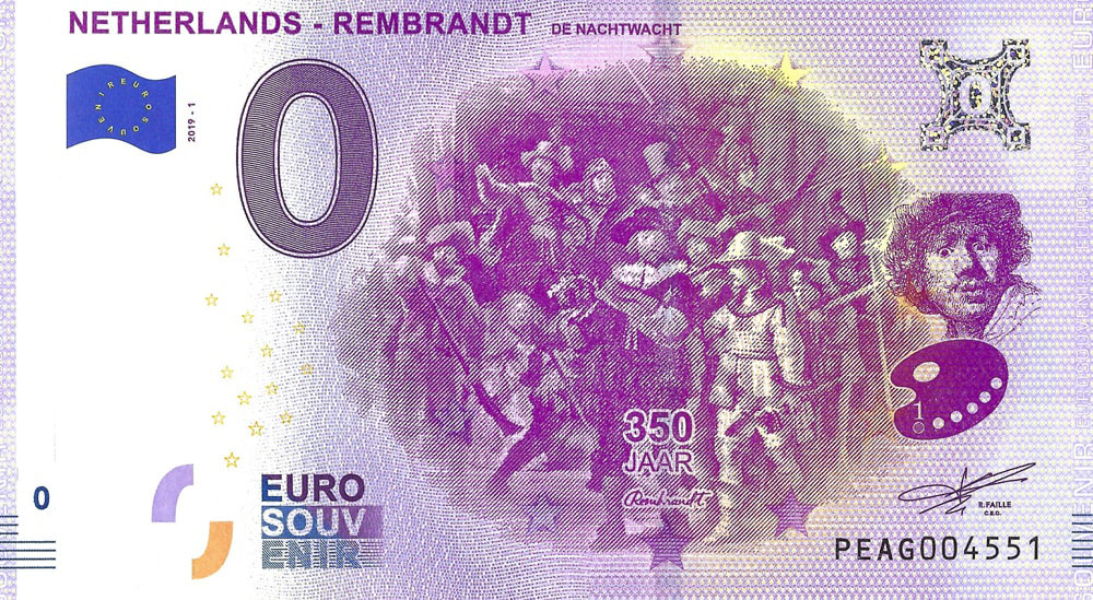 0 euro biljet Nederland 2019 - Rembrandt Nachtwacht