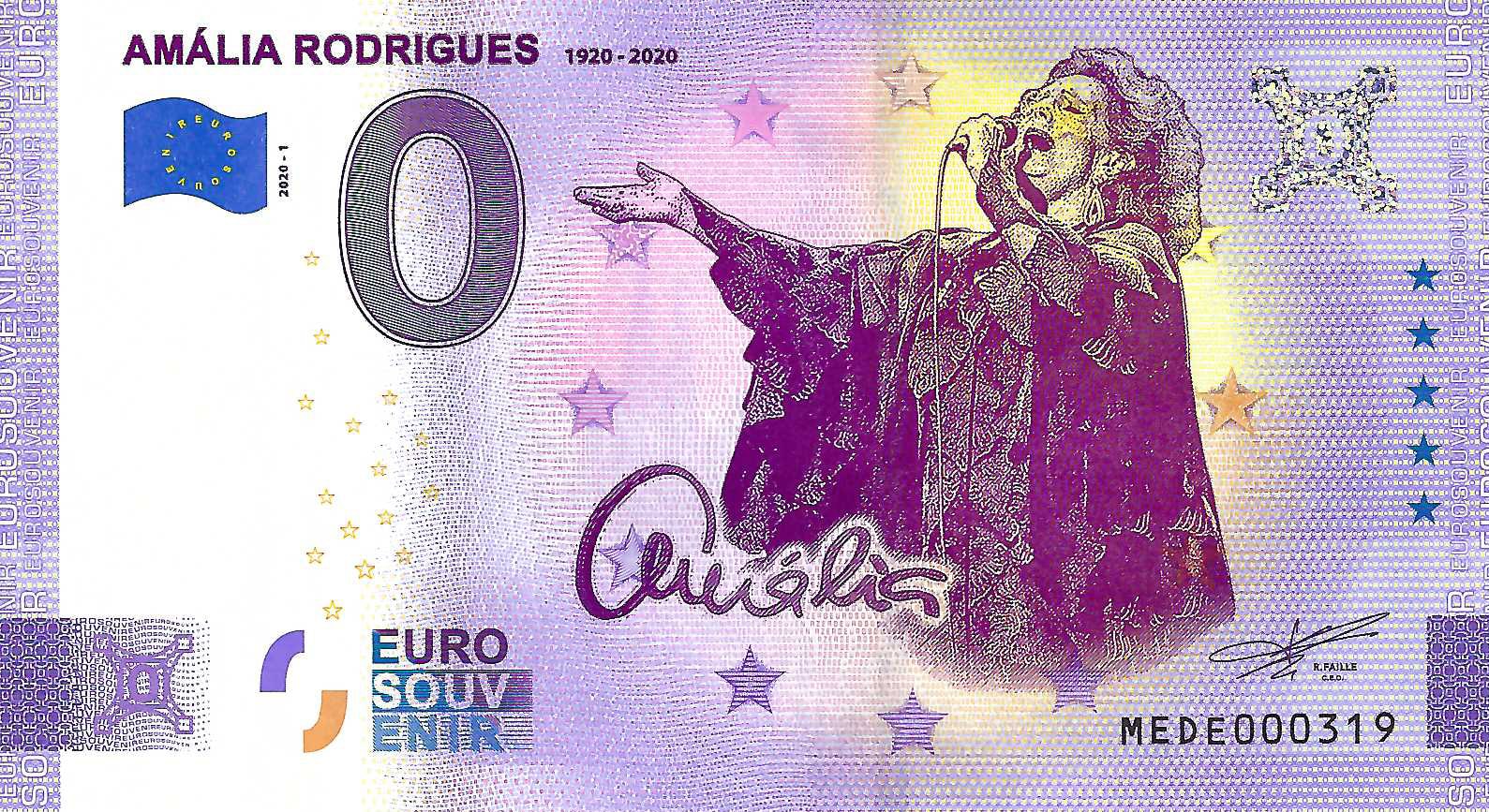 0 euro biljet Portugal 2020 - Amália Rodriques