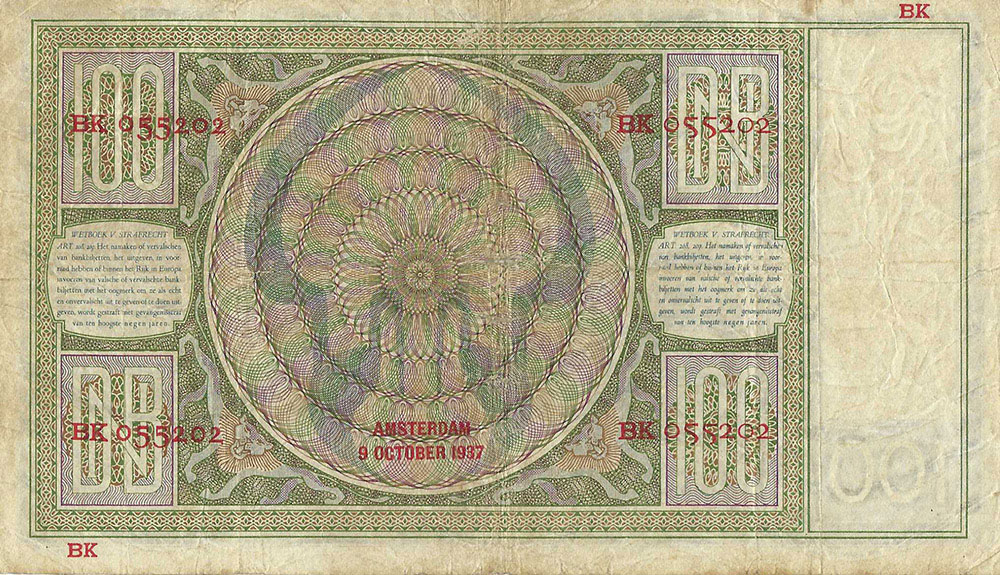 Bankbiljet 100 gulden 1930 Luitspelende vrouw Zeer Fraai