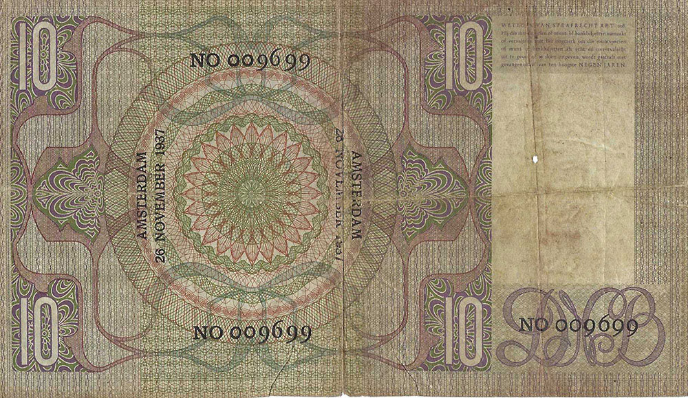 Bankbiljet 10 gulden 1933 Grijsaard Fraai